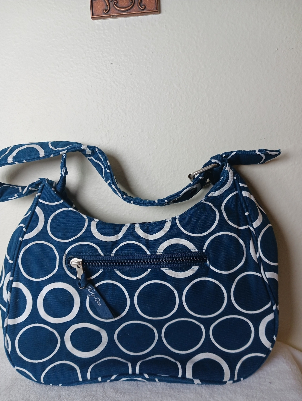 Blue Circle-Print Shoulder Bag